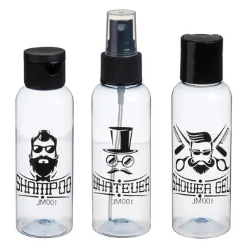 Set shishesh udhëtimi transparente me dizajn barber 100ml - 3 copë