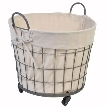 Shportë metalike e zezë me copë bezhë dhe rrota Ø40x30cm