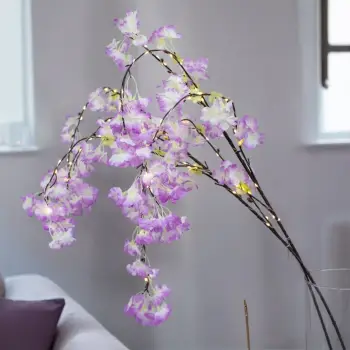Degë dekorative me lule lejla &amp; 80 drita LED me bateri 135cm - 2 copë