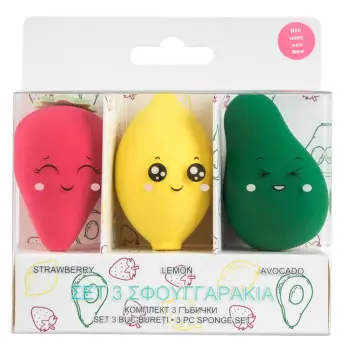 Set sfungjer për makeup, në formë luleshtrydhe, limoni, avokado - 3 copë