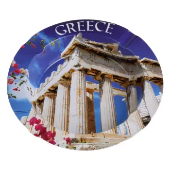 Tavëll metalike e rrumbullakët blu me dizajn të Partenonit "Greece" Ø14x2cm