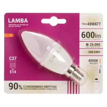 Llambë LED E14 7W (C37) - Dritë e ftohtë