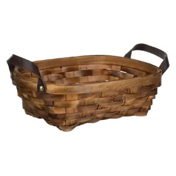 Shportë dekorative kuzhine ovale kafe e thurur me doreza 34x24x11cm