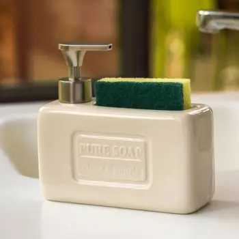 Dispenser qeramik për lavaman kuzhine me mbajtëse sfungjeri, ngjyrë pana 7x6.5x16.5cm