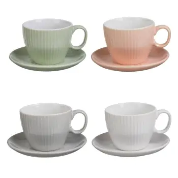 Set me 4 filxhanë kafeje qeramike me ngjyra pastel me pjata 210ml