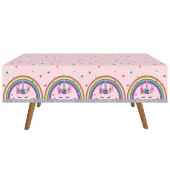 Mbulesë tavoline plastike me ngjyrë rozë ylber me Unicorn 180x120cm