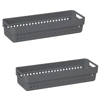 Set shporta organizimi plastike gri me vrima me doreza 0.75L