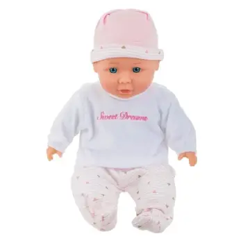 Kukull bebe e bardhë rozë me vija "Sweet dreams" 36 cm
