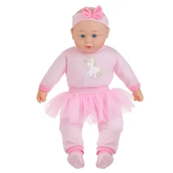 Kukull bebe me kostum me fund tutu me Unicorn rozë, me tinguj 50 cm