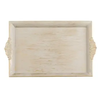 Tabaka plastike drejtkëndëshe me doreza ngjyrë bezhë me detaje gold 40.5x26x2.5cm