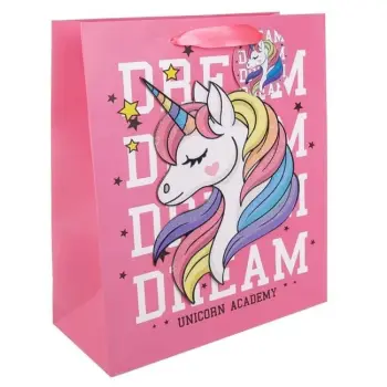 Çantë dhurate kartoni për fëmijë me Unicorn 3D rozë 26x12x32cm