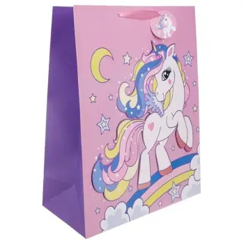 Çantë dhurate kartoni për fëmijë me Unicorn 3D rozë, lejla 30x12x40cm
