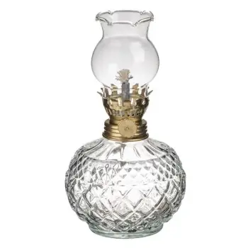 Llambë me vaj parafine, qelqi transparente, e rrumbullakët me model diamanti, Ø9.5x18cm