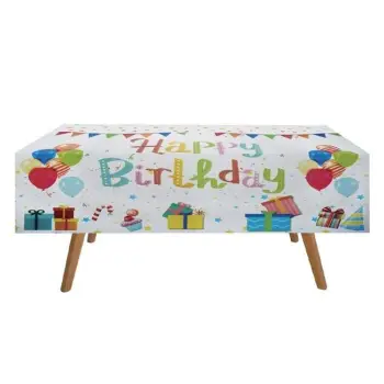 Mbulesë tavoline plastike "Happy Birthday", e bardhë me dizajn tullumbace shumëngjyrëshe 137x183cm