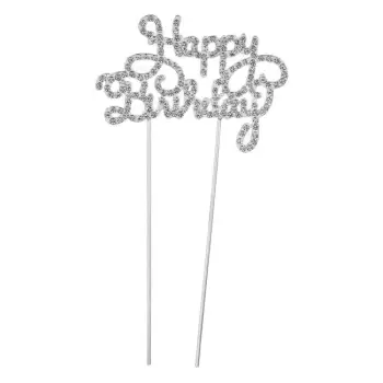 Dekorim torte me gurë silver "Happy Birthday" 10.5x21cm