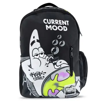 Çantë shkolle e zezë gri jeshile me dizajn Sponge Bob Patrick - 30x16x44cm