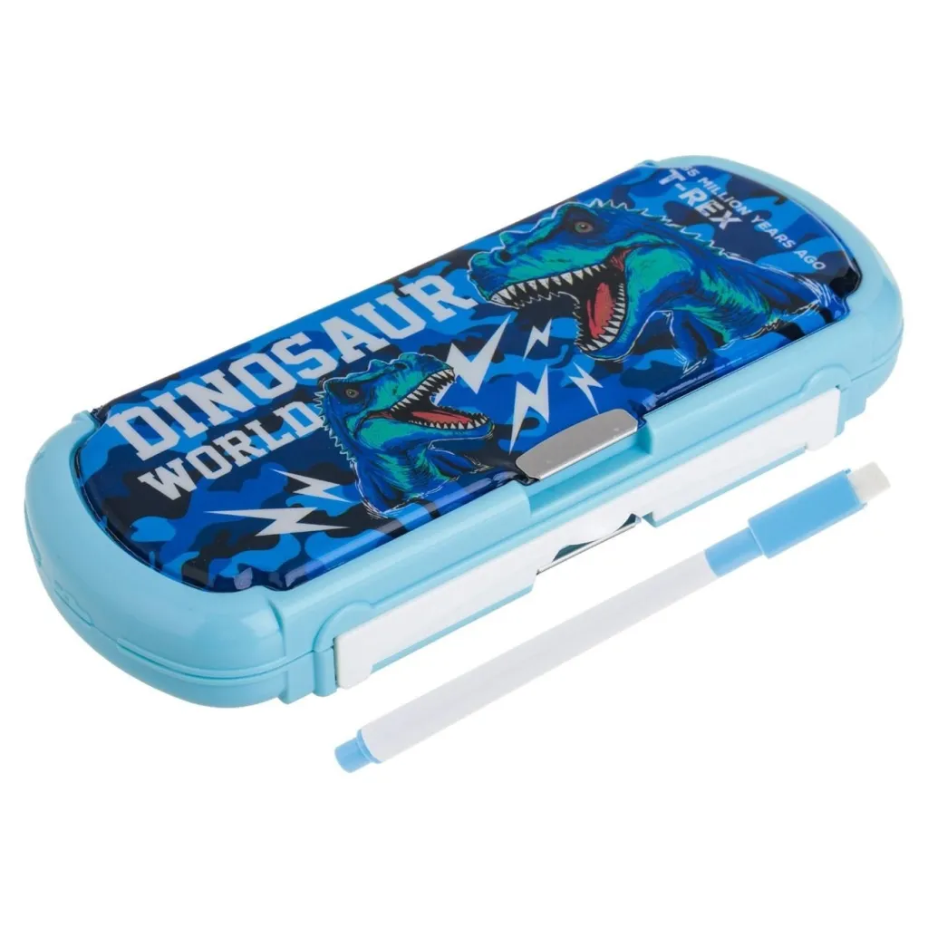 Kuletë magnetike blu me dizajn Dinosaur me mini tabelë dhe marker 23x9x3.2cm - 1