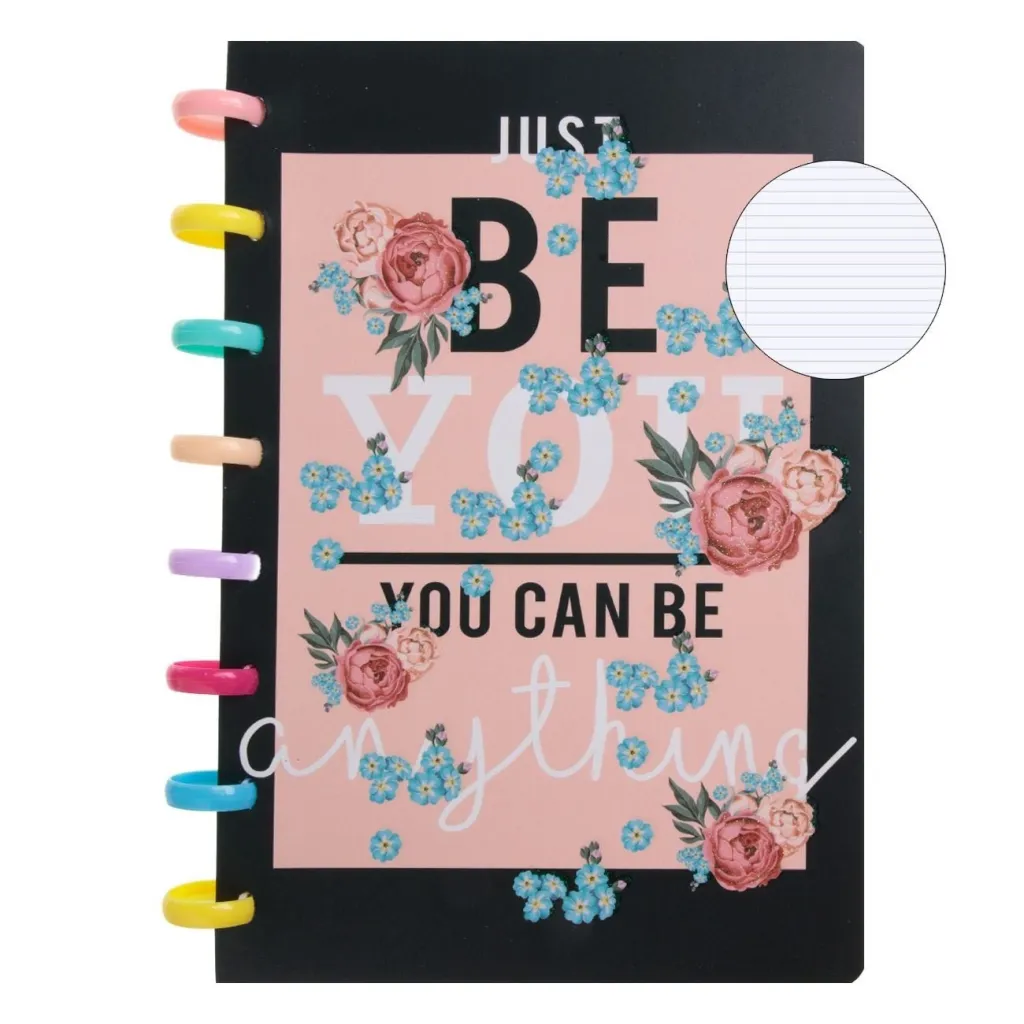 Bllok A5 sirale, me vija, ngjyrë rozë e zezë dizajn me lule "Be You" - 80F - 1