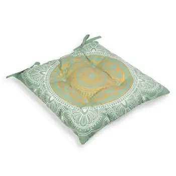 Jastëk për karrige ngjyrë mente me dizajn mandala gold e bardhë 42x42cm