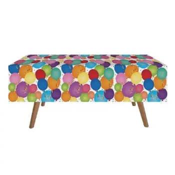 Mbulesë tavoline plastike me tullumbace shumëngjyrëshe të bardha 180x120cm