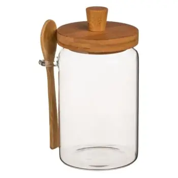 Kavanoz qelqi, rezistent ndaj zjarrit, transparent, me kapak dhe lugë bambuje 750 ml