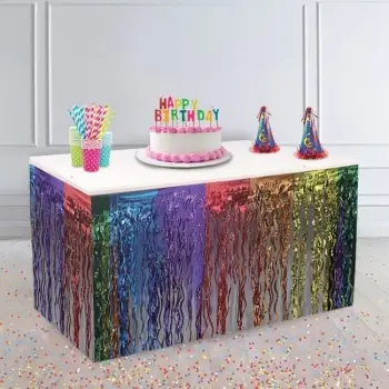 Perde për dekorime tavolinash për festa me shirita shumëngjyrëshe 274x74cm