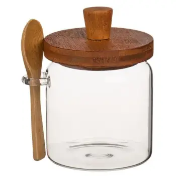 Kavanoz qelqi, rezistent ndaj zjarrit, transparent, me kapak dhe lugë bambuje 500 ml