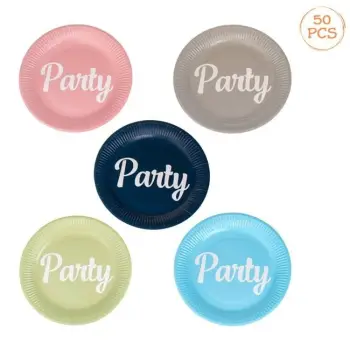 Pjata letre për festa me 5 ngjyra "Party" Ø23cm - 50 copë