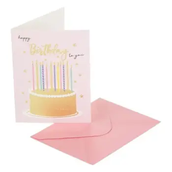 Kartolinë urimi për ditëlindje me tortë me qirinj "Happy Birthday to You" 7.5x10.5cm dhe zarf