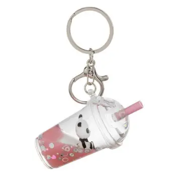 Varëse çelësash gotë në formë milkshake me temina silver me ujë dhe Panda 7.5 cm