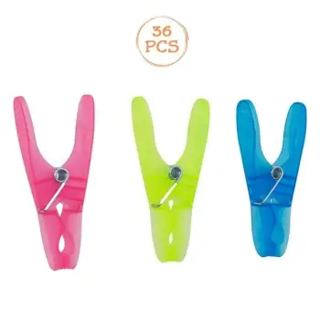 Kapëse rrobash plastike ngjyrë rozë, blu, jeshile 8.4cm - 36 copë