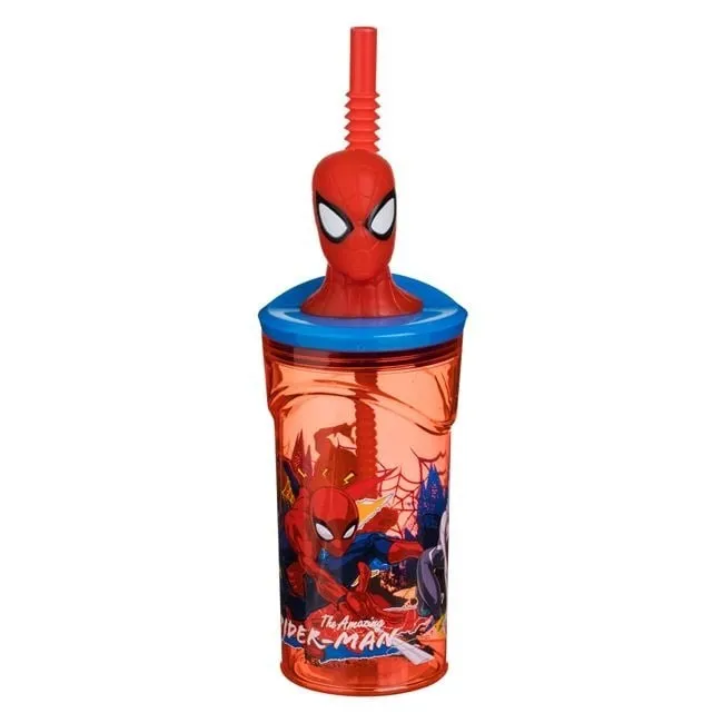 Gotë plastike 3D e kuqe me Spiderman dhe pipë 360ml - 1