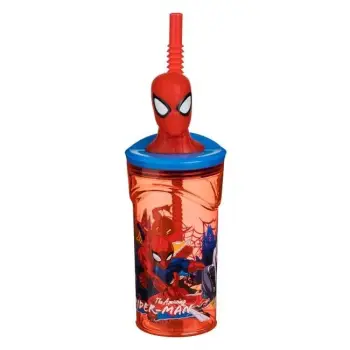 Gotë plastike 3D e kuqe me Spiderman dhe pipë 360ml