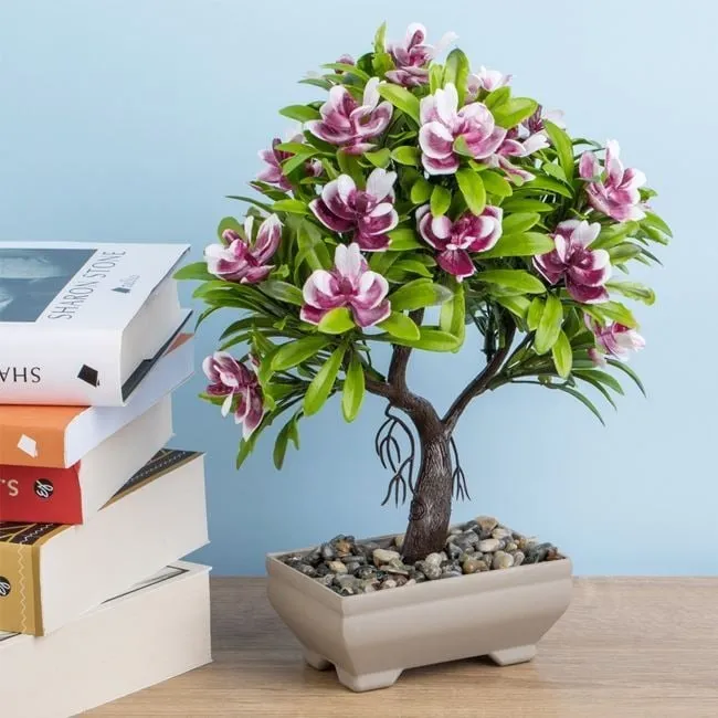 Vazo bonsai me lule rozë 10x7x27cm - 1