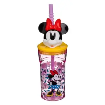 Gotë plastike 3D rozë me Minnie Sunshine dhe pipë lejla 360ml