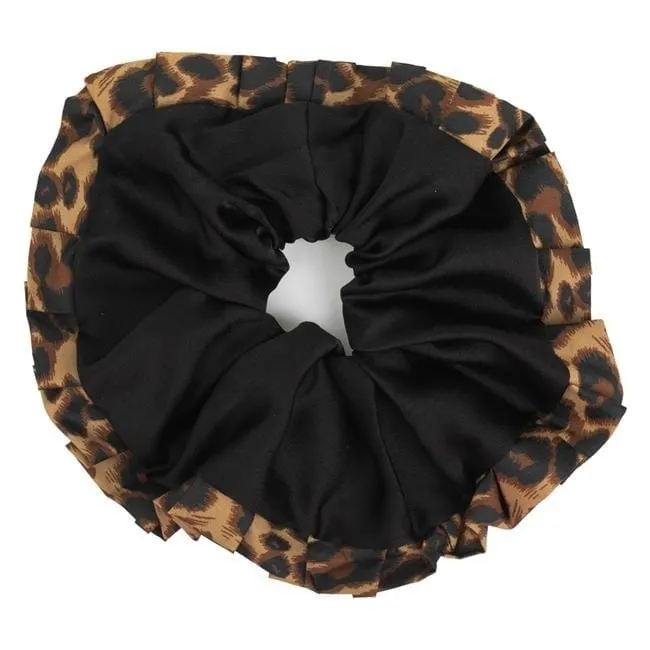 Scrunch flokësh saten i zi me leopard - 1