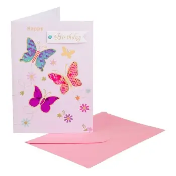Kartolinë urimi për ditëlindje me flutura me temina "Happy Birthday" 13x19cm &amp; zarf