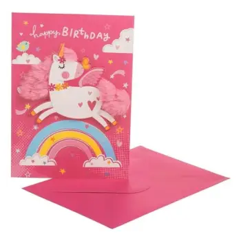 Kartolinë urimi për ditëlindje rozë me Unicorn "Happy Birthday" 13x19cm &amp; zarf