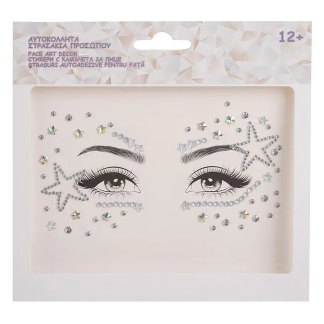 Sticker për fytyrë me gurë, yje silver dhe të ylbertë - 1