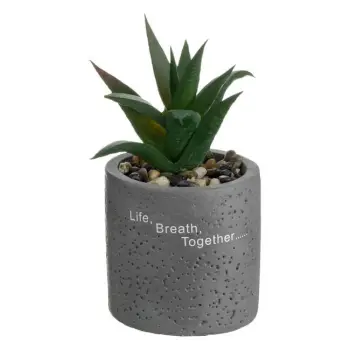 Vazo dekorative gri me gurë dhe gjethe "Life Breath Together" Ø6x12cm