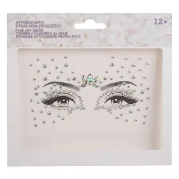 Sticker për fytyrën me gurë rreth syve, ngjyrë silver dhe të ylbertë