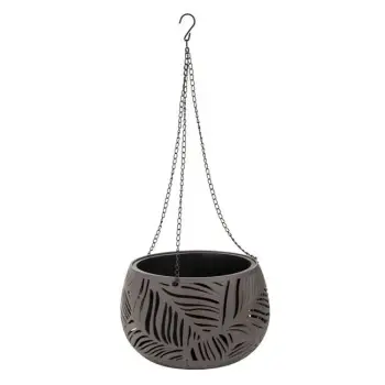 Vazo lulesh e varur ngjyrë gri me model gjethesh Ø21x16cm - 3.2L