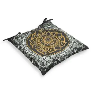 Jastëk karrike i bardhë i zi me dizajn mandala gold dhe lidhëse 42x42cm