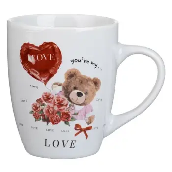 Filxhan oval prej porcelani I bardhë me dizajn arushi dhe tollumbace 350ml