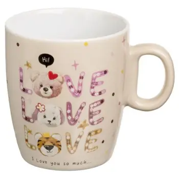 Filxhan i vogël qeramike oval bezhë me 3 Kafshë "Love" 220ml