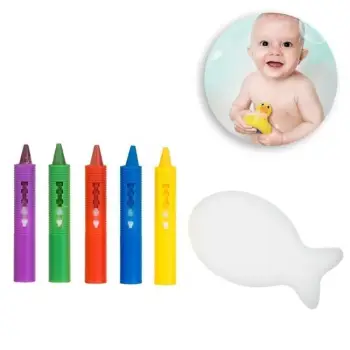 Set lodrash për banjo për bebe me 5 lapsa me ngjyra dhe sfungjer në formë peshku - 6 copë