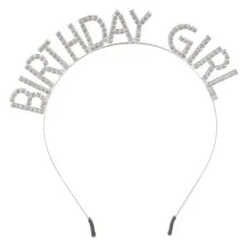 Rreth flokësh për ditëlindje metalike "Birthday Girl" me gurë