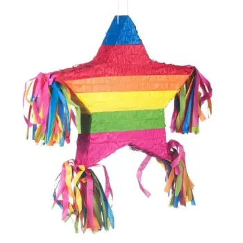 Pinata formë ylli shumëngjyrëshe me xhufka në kënde - 50 Lodra 50 cm