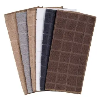 Set peceta kuzhine mikrofibër, bezhë, gri, kafe, e bardhë me kuadrata 30x30cm - 6 copë