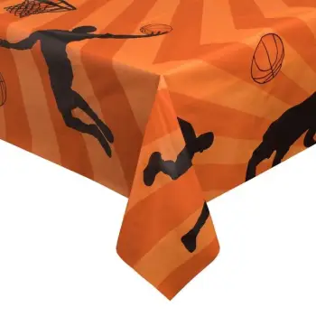 Mbulesë tavoline plastike ngjyrë portokalli me dizajn basketbolli 180x120 cm